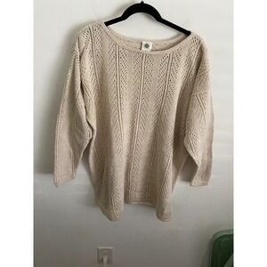 Gap Warehouse Vintage Silk Cotton Pointelle Knit Sweater Beige XL Oversized